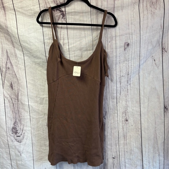 Free People Beach Brown Otter Brun Fitted Summer Tie Camisole Dress Medium NWT - Picture 1 of 7